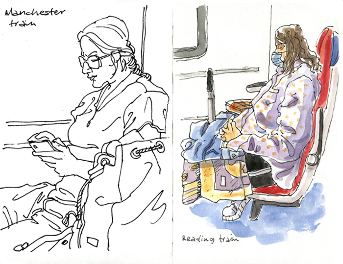 Sketch of commuters on the train