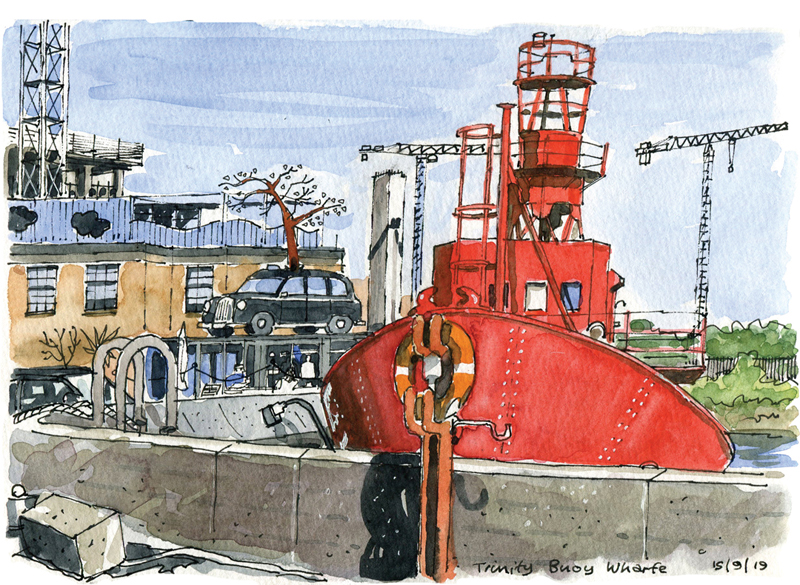 Sketch of the lightship at trinity Buoy Wharf